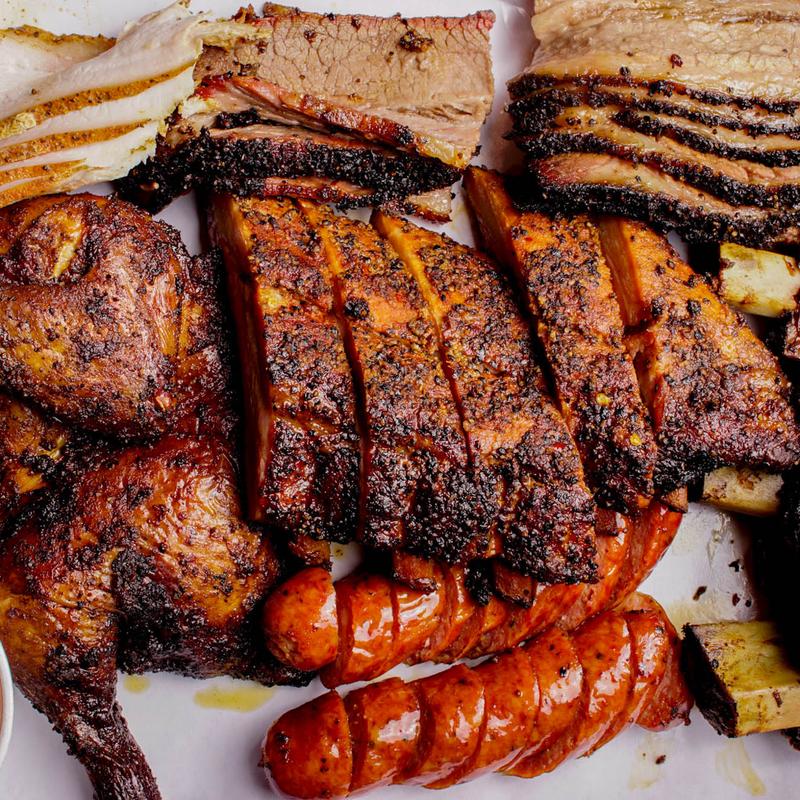 The Barbecue Station signature dishes Chopped Beef, Pulled Pork, Chopped Chicken, Brisket and Chicken.